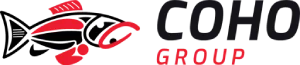 Logo featuring a stylized red fish next to the words "COHO GROUP" in bold, with "COHO" in black and "GROUP" in red.