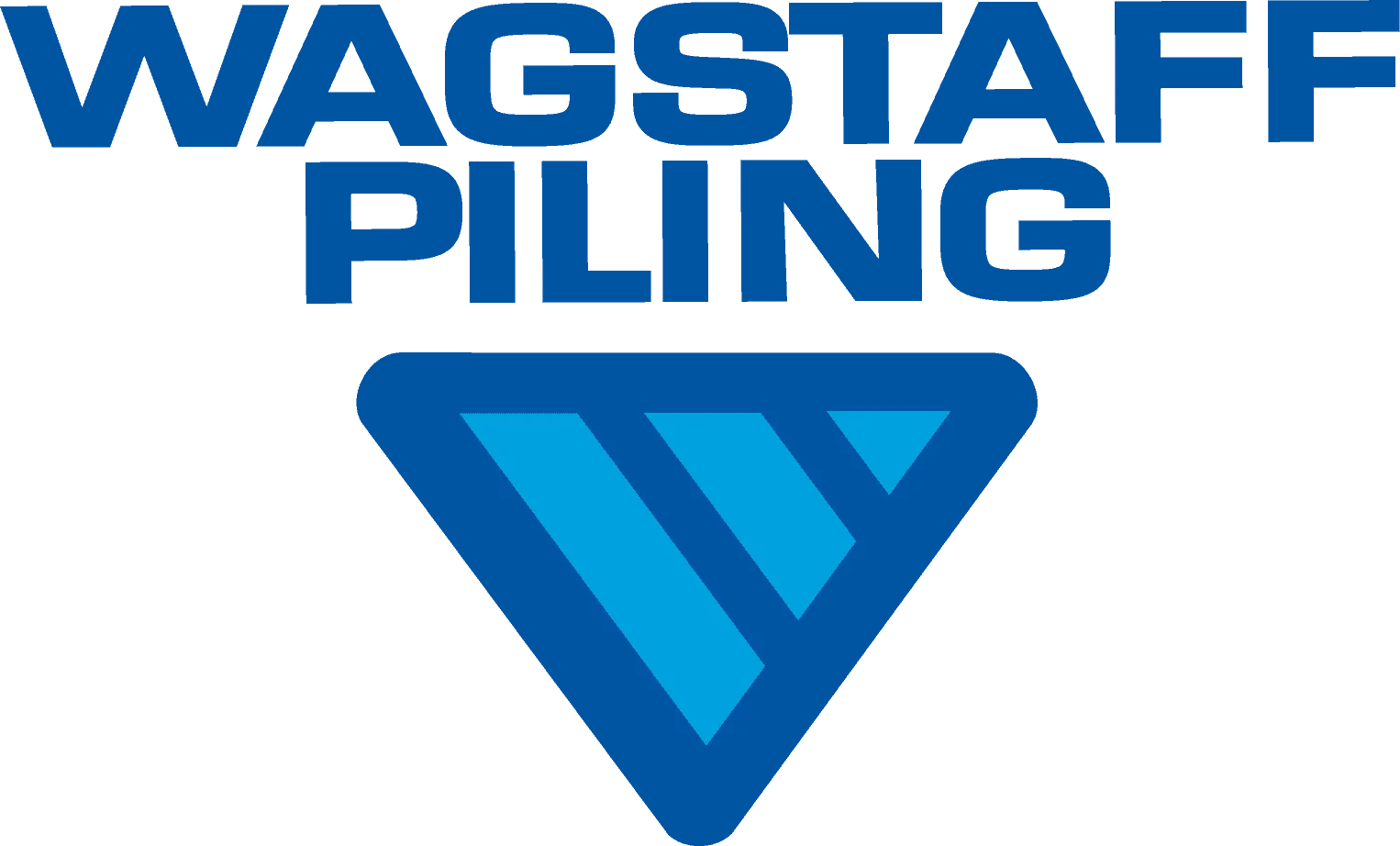 Wagstaff Piling logo with blue text and a blue inverted triangle with three diagonal lines inside.